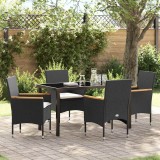 vidaXL Set de masă pentru grădină cu pernă 5 pcs Negru Rattan poli