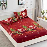 Husa de pat cu elastic Mos Craciun rosie 180x200cm D041