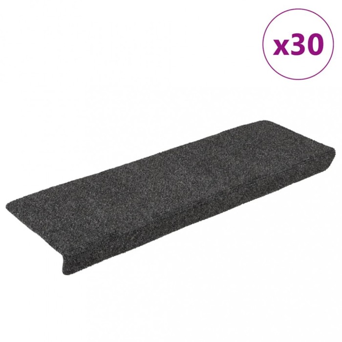 vidaXL Covorașe autoadezive pentru scări, 30 buc., 65x21x4 cm, antracit, cu margine dreptunghiulară