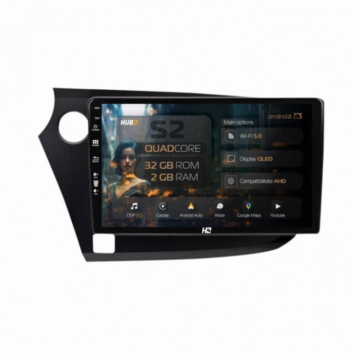 Navigatie Honda Insight (2009-2014) 2GB RAM Android 13 GPS Wi-FI Carplay Android Auto USB Bluetooth Radio Waze Touchscreen 9 inch
