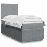 VidaXL Pat box spring cu saltea, gri deschis, 90x200 cm, textil