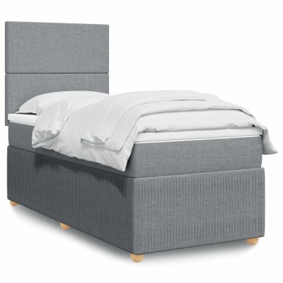 vidaXL Pat box spring cu saltea, gri deschis, 100x200 cm, textil 3291960 foto