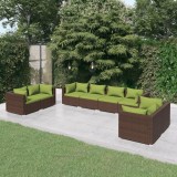 VidaXL Set mobilier de grădină cu perne, 8 piese, maro, poliratan