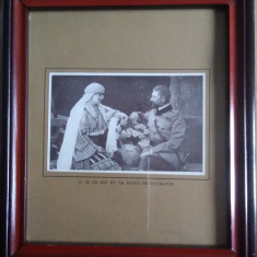 Ilustrație pe carton anii 1920 : Regele Ferdinand și Regina Maria, înrămata