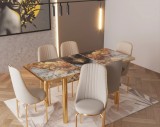 SET MASA 6 SCAUNE LUX CREM DESCHIS
