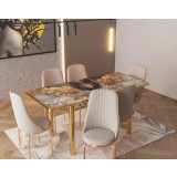 SET MASA 6 SCAUNE LUX CREM DESCHIS