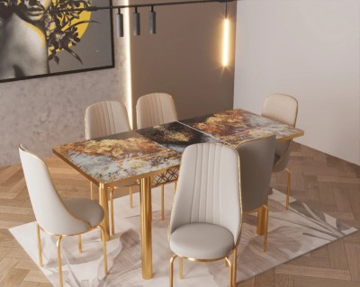 SET MASA 6 SCAUNE LUX CREM DESCHIS foto