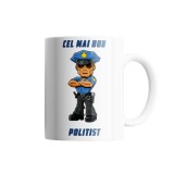 Cana alba personalizata &quot;Cel mai bun Politist&quot;, INOVATIX&reg;. 330ml, Oem