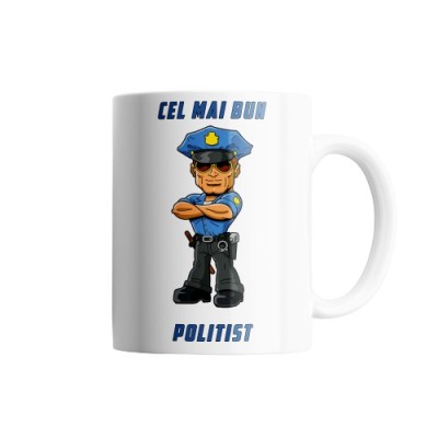 Cana alba personalizata &amp;quot;Cel mai bun Politist&amp;quot;, INOVATIX&amp;reg;. 330ml foto