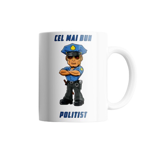 Cana alba personalizata "Cel mai bun Politist", INOVATIX&reg;. 330ml