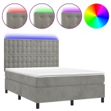 Cumpara ieftin Pat continental cu saltea si LED gri deschis 140x190 cm catifea