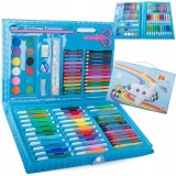 Cumpara ieftin Set de pictura si desen pentru copii WePro Store, 86 piese, creioane colorate, pasteluri de ulei, acuarele, Albastru
