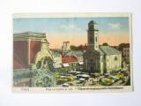 Rară! Carte poștala Lugoj(Timiș) 1930,circulată și cenzurată Lugoj 1943:Piața cu biserica Greco-Catolică