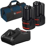Bosch 1600Z0002X + GAL 12V-40 + 1619BZ0100 - Set 2 acumulatori si incarcator Li-Ion 10.8 V 2 Ah + Geanta textila