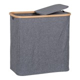 Coș de rufe Noto, bambus, textil, gri &icirc;nchis, 54x33x54 cm