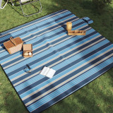 VidaXL Pătură picnic pliabilă, dungi albastre alb, 200x200 cm catifea