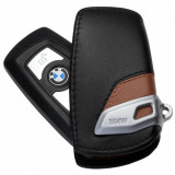 Cumpara ieftin Husa Piele Cheie BMW Key Fob, Negru / Maro