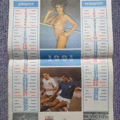 Calendar de perete 1991 editat de echipa de fotbal Gloria CFR Galati, stare buna