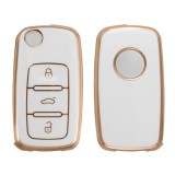 Husa Cheie Auto pentru VW / Skoda / Seat - 3 Butoane, kwmobile, Silicon, Silver / Gold, 56008.02