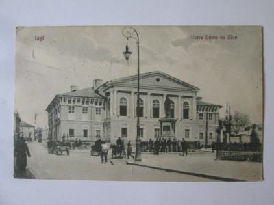 Rară! Carte poștală Iași:Notre Dame de Sion,circulată cu francare 4 timbre 1927 foto