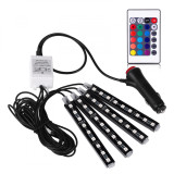 Lumini Ambientale auto Kit interior LED 12 SMD RGB Music Controler cu telecomanda Wireless, Oem