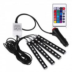 Lumini Ambientale auto Kit interior LED 12 SMD RGB Music Controler cu telecomanda Wireless foto