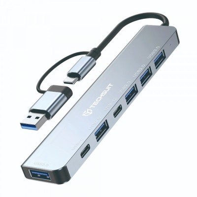 Hub USB / USB-C Techsuit H6 DataBridge, 7in1, Gri foto