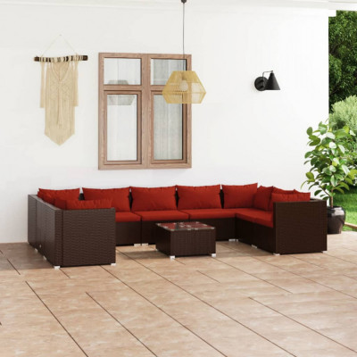 vidaXL Set mobilier de grădină cu perne, 10 piese, maro, poliratan foto