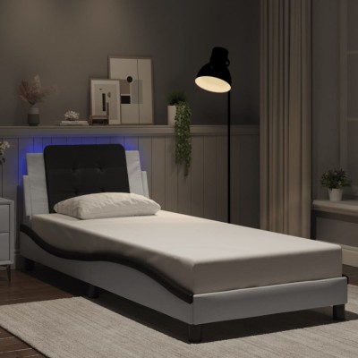vidaXL Cadru de pat cu lumini LED alb/negru 80x200 cm piele ecologică foto