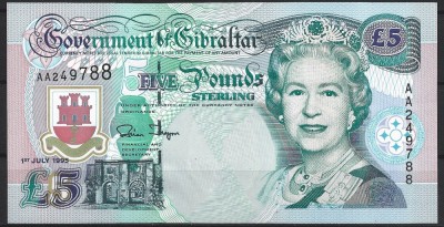 !!! X. X. RARR : GIBRALTAR - 5 POUNDS 1995 - P 25 - UNC / CEA DIN SCAN foto