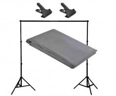 Kit pentru suport fundal studio foto 220cm si fundal gri 3x6m foto