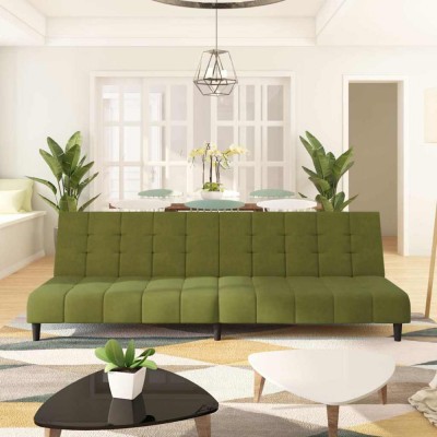 vidaXL Canapea extensibilă cu 2 locuri, verde deschis, catifea foto