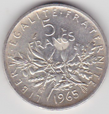 Franta 5 Francs franci 1965