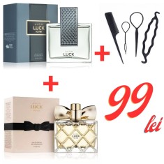Set 2 parfumuri Avon Luck For Him For Her + set 4 accesorii par , oferta speciala 99 lei