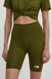 The North Face pantaloni scurti sport femei, culoarea verde, neted, high waist, NF0A87JUPIB1