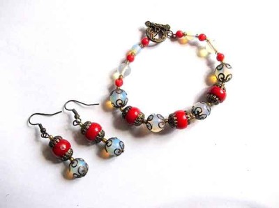 Set coral si opalit , set bijuterii cadou femei 34704 foto