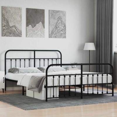 vidaXL Cadru pat fără saltea, tăblie de picioare negru 180x200cm metal 352600 foto