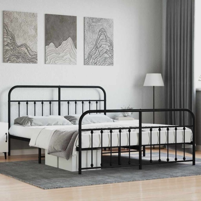 vidaXL Cadru pat fără saltea, tăblie de picioare negru 180x200cm metal 352600