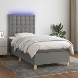 Cumpara ieftin Pat cu arcuri, saltea și LED, gri &icirc;nchis, 90x190 cm, textil