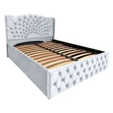 Pat Matrimonial Elsa tapitat cu somiera rabatabila diverse dimensiuni, culoare Gri deschis - 140x200