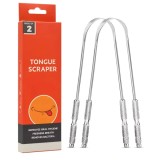 Dispozitiv pentru curatarea limbii, tongue scraper, din otel, argintiu, 2 bucati