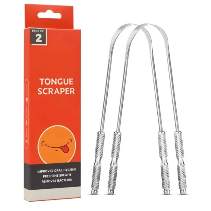 Dispozitiv pentru curatarea limbii, tongue scraper, din otel, argintiu, 2 bucati