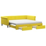 Cumpara ieftin Pat de zi cu extensie si sertare, galben, 100x200 cm, catifea