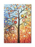 Cumpara ieftin Tablou pictat manual living, dormitor, Copacul vietii, bucurie, 70x50cm ulei pe panza in relief cu efect 3D, gata de expus pe perete