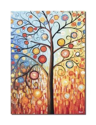 Tablou pictat manual living, dormitor, Copacul vietii, bucurie, 70x50cm ulei pe panza in relief, Superb foto