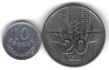 POLONIA LOT / SET: 2 buc , 10 groszy + 20 ZLOTI 1974 , XF