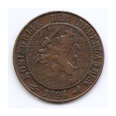 Olanda 2½ Cents 1894 - Willem III / Wilhelmina, Bronz, 23.69 mm KM-108