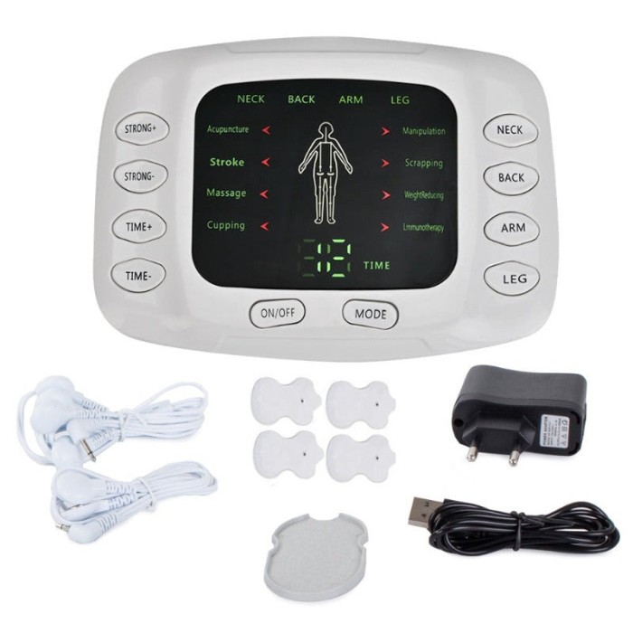 Aparat de Masaj, cu Electrostimulare/Fizioterapie, Stimulator, 8 Programe De Masaj, 4 Electrozi, 15 Niveluri de Intensitate, pentru Ameliorarea Dureri