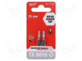 Capăt de şurubelniţă Milwaukee Torx&reg; T10H 25mm, 2 bucăți, cu impact