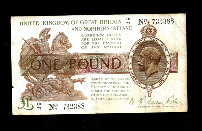 Marea Britanie/Anglia -Treasury Notes - ONE POUND 1927 Fisher - VF